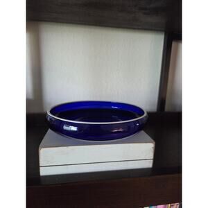 Empoli Italy Cobalt Blue Art Glass Bowl 7" White Rim Mid Century Modern